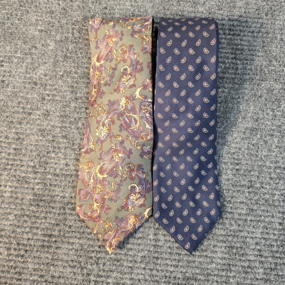 Lot 2 Christian Dior Monsieur Silk Ties Paisley Navy Green Vintage USA 3.25"